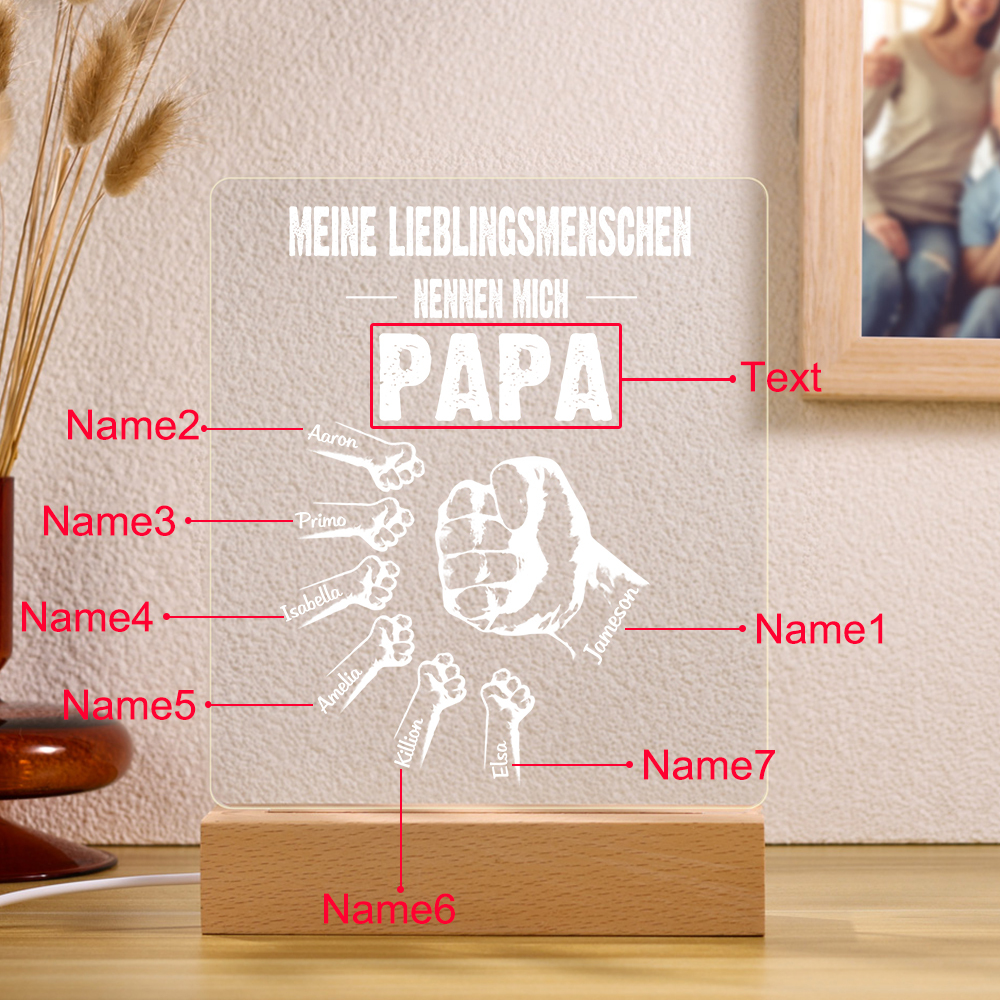Personalisierte 7 Namen & Text PAPA Faust Nachtlicht- Meine Lieblingsmenschen nennen mich Papa-Geschenk für Vater-Unsere Familie