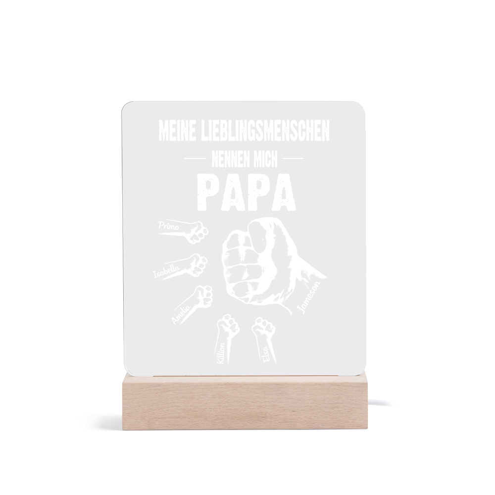 Personalisierte 6 Namen & Text PAPA Faust Nachtlicht- Meine Lieblingsmenschen nennen mich Papa-Geschenk für Vater-Unsere Familie