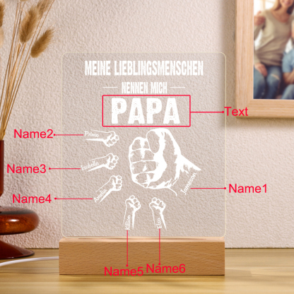 Personalisierte 6 Namen & Text PAPA Faust Nachtlicht- Meine Lieblingsmenschen nennen mich Papa-Geschenk für Vater-Unsere Familie