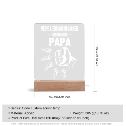 Personalisierte 6 Namen & Text PAPA Faust Nachtlicht- Meine Lieblingsmenschen nennen mich Papa-Geschenk für Vater-Unsere Familie