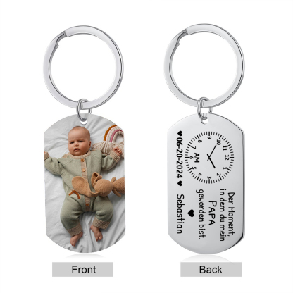 Personalisierte Namen & Datum & Uhr & Foto Schlüsselanhänger für Papa