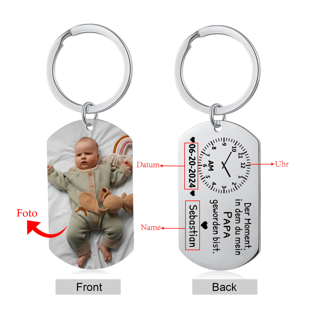 Personalisierte Namen & Datum & Uhr & Foto Schlüsselanhänger für Papa