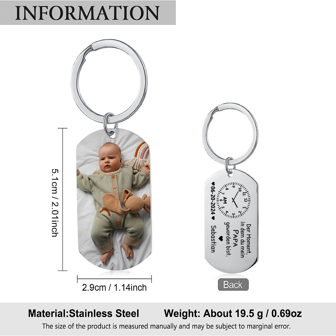 Personalisierte Namen & Datum & Uhr & Foto Schlüsselanhänger für Papa