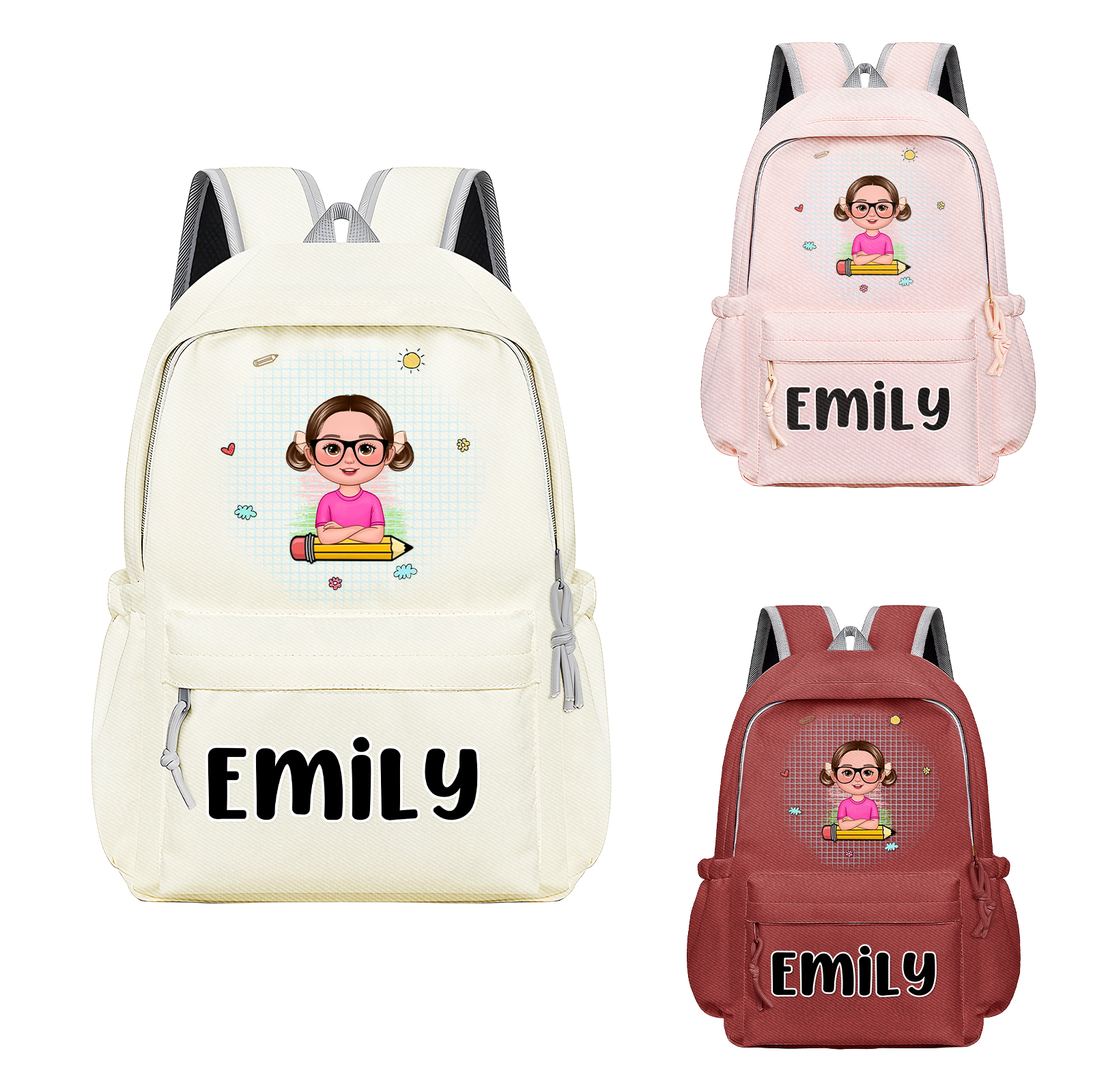 Personalisierte Name &  Muster Rucksack Schüler Schultasche in 3 Farbe
