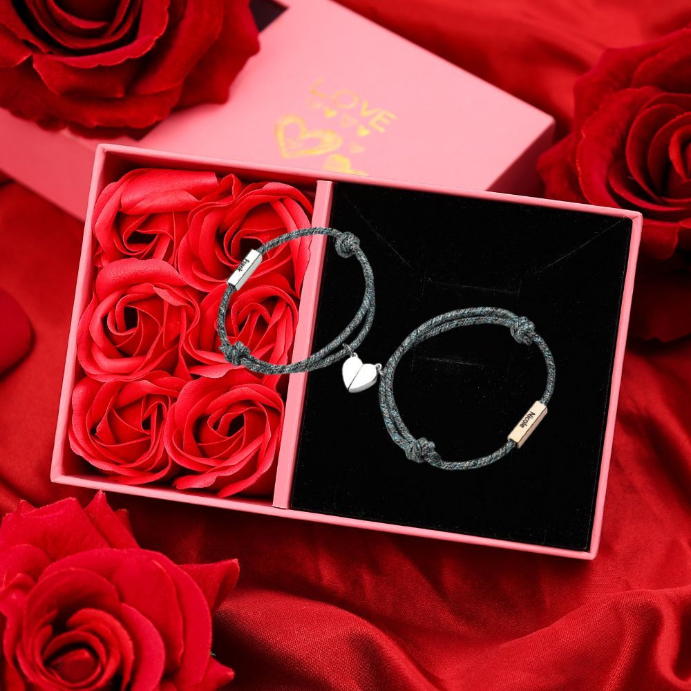 Personalisierte 2 Namen Paar Herz Magnet Armbänder