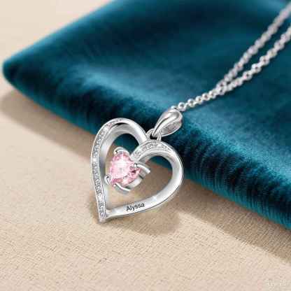 925 Sterling Silber Personalisierte Halskette mit 1 Name und 1 Geburtsstein