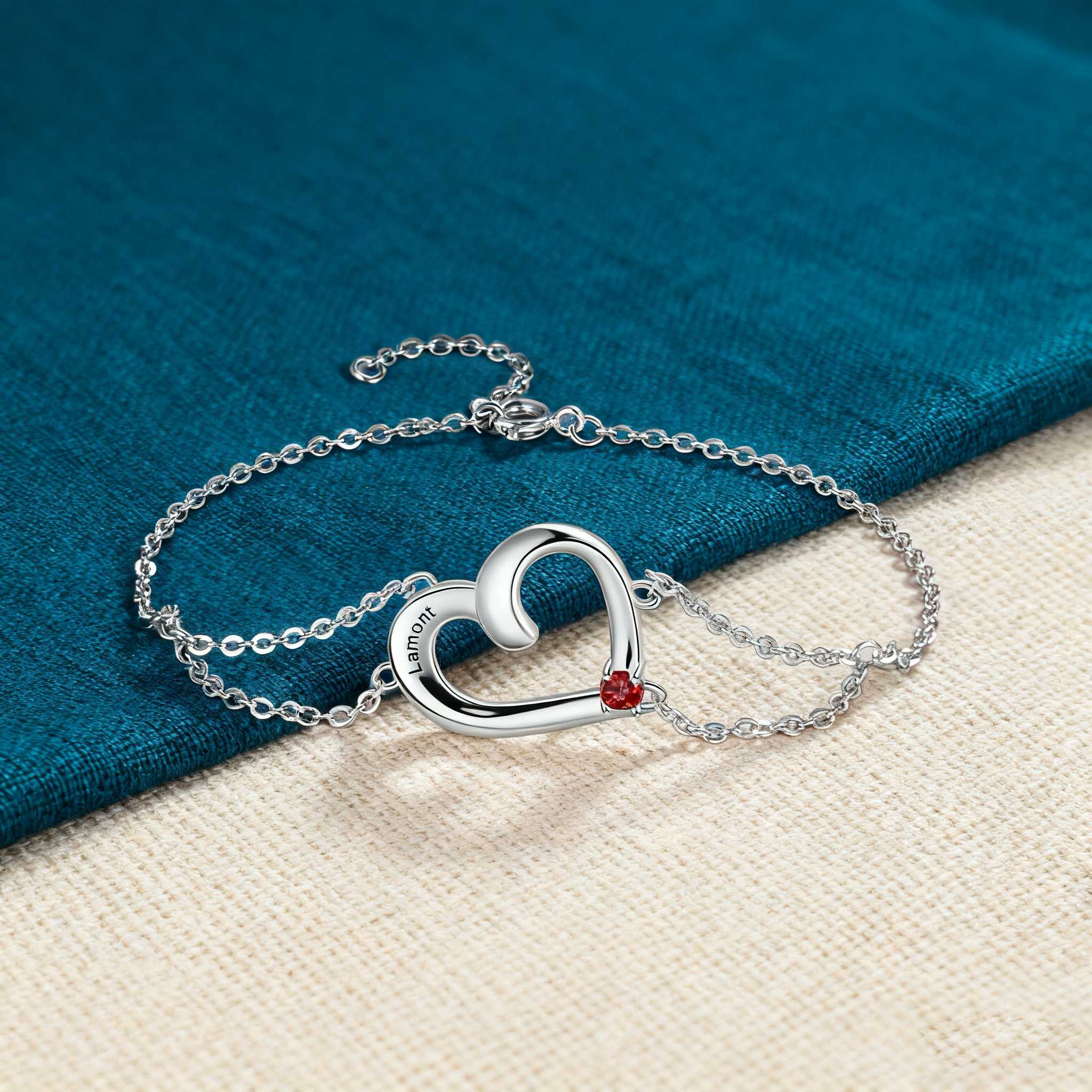 Personalisierbares Herz-Armband mit 2–3 Namen und Geburtssteinen