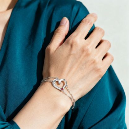 Personalisierbares Herz-Armband mit 2–3 Namen und Geburtssteinen