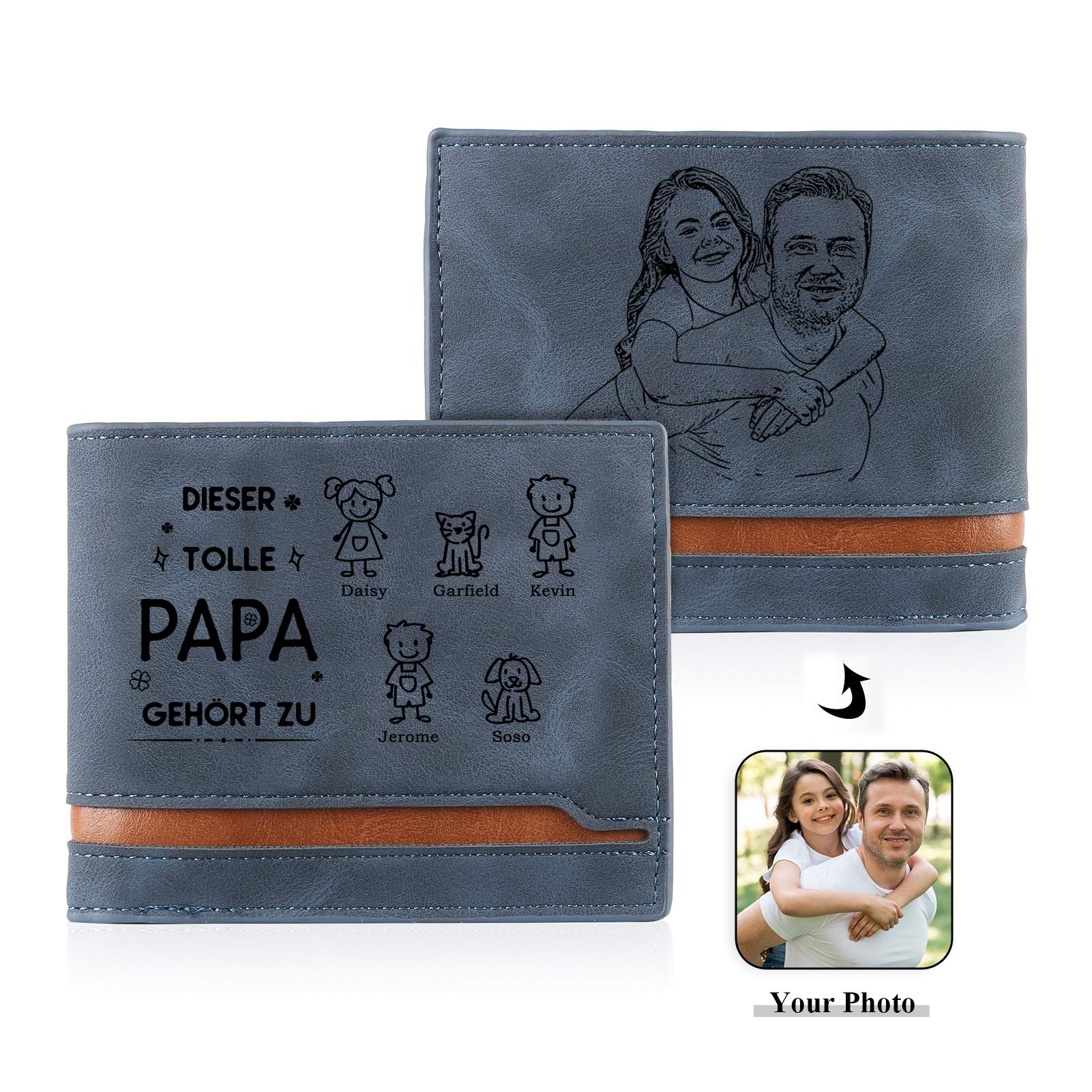 Herren Personalisiertes Foto & 5 Namen & Muster Dieser tolle Papa gehört zu Leder Geldbörse-Geschenk für Vater