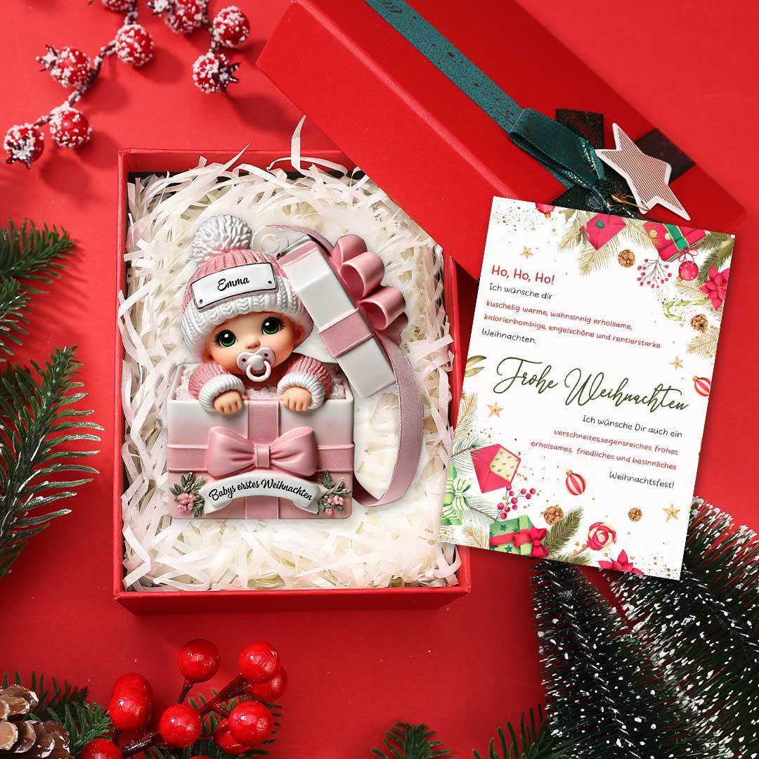 Rosa oder Blau Baby-Chrisbaumanhänger Neugeborenes Geschenkenbox mit Name—“Babys erstes Weihnachten”