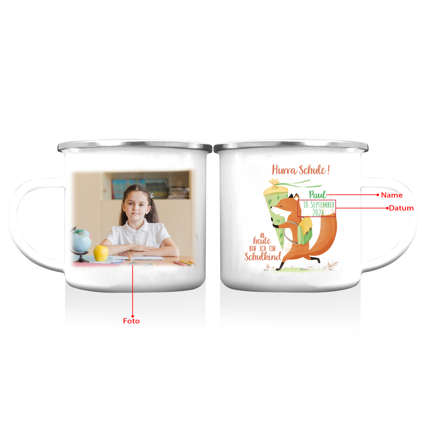 [Copy]Schulanfang Geschenkset -Personalisierter Name Emaille Tasse & Regenbogen Stifteetui Stifttasche & Löwenzahn Armbänder Set - Geschenk für Schulkind mit Geschenk Box