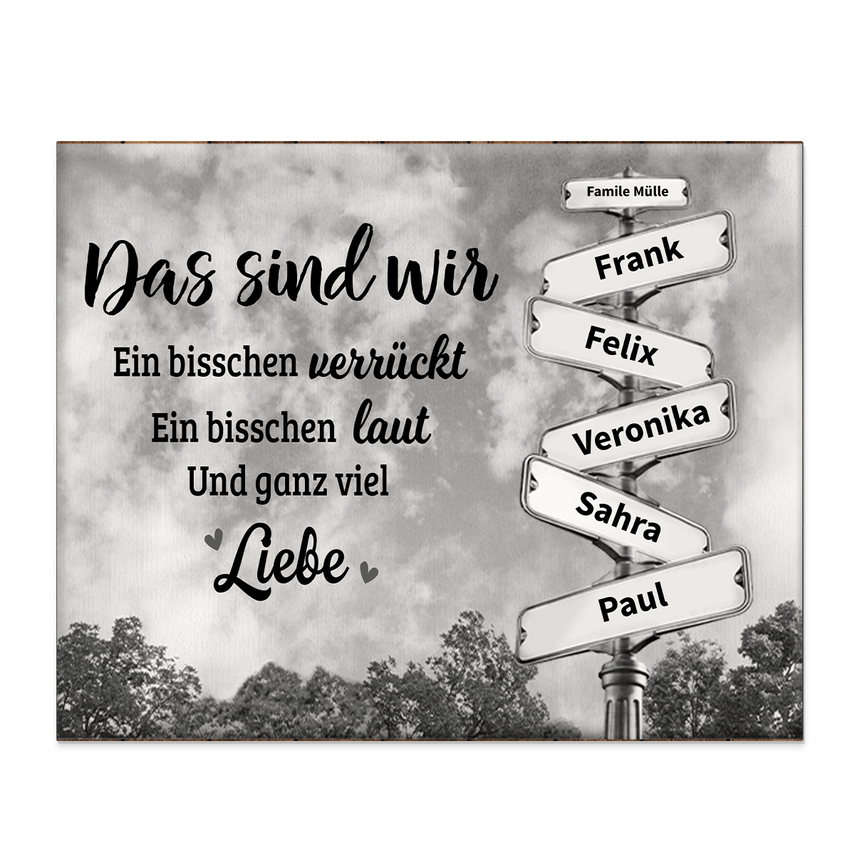 Familie Holzbild-Personalisierter 2 Namen & Holzdekoration Das sind wir Ein bisschen verrückt Ein bisschen laut Und ganz viel Liebe