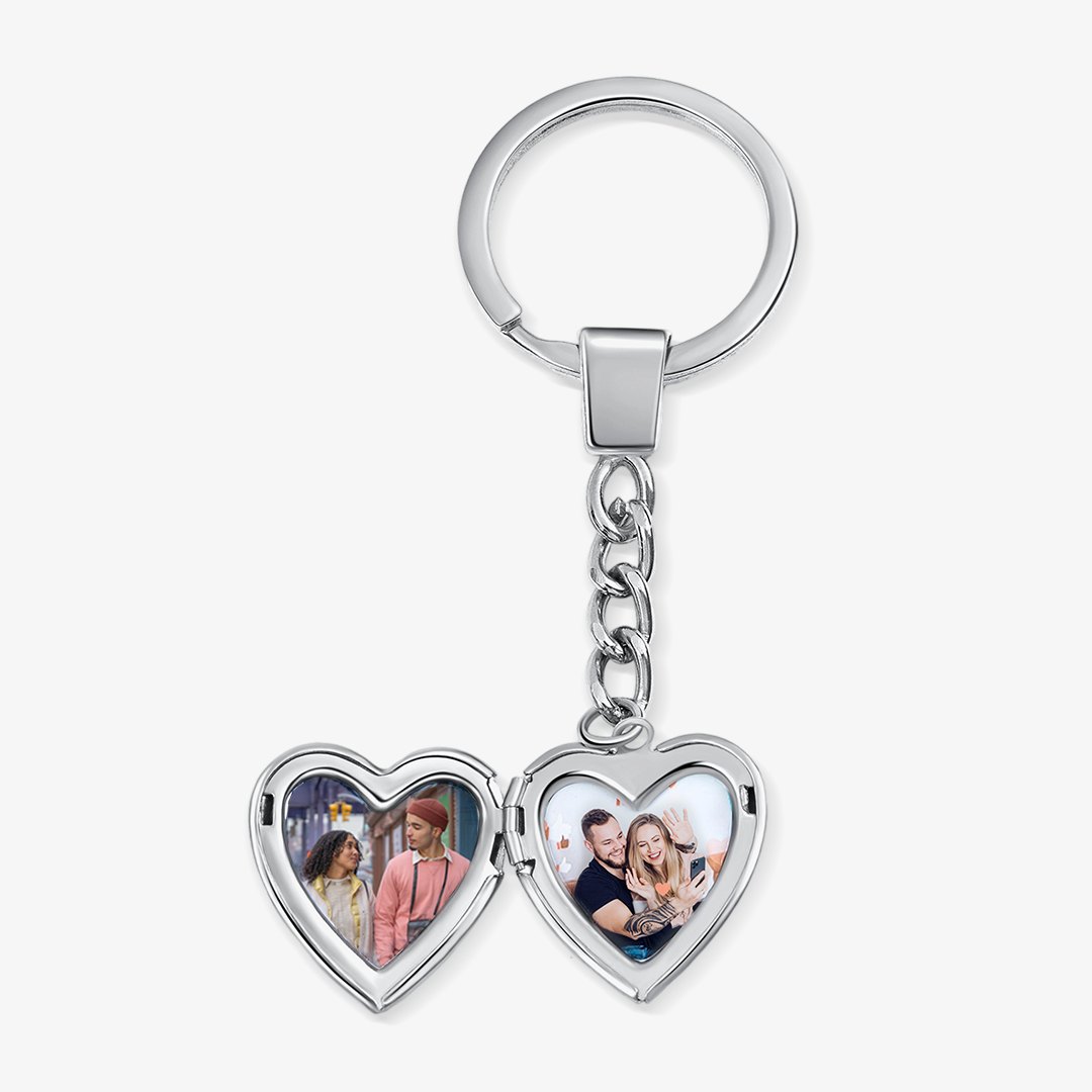 Personalisierbar 2 Fotos Herz Medaillon Schlüsselanhänger Geschenk für Familie