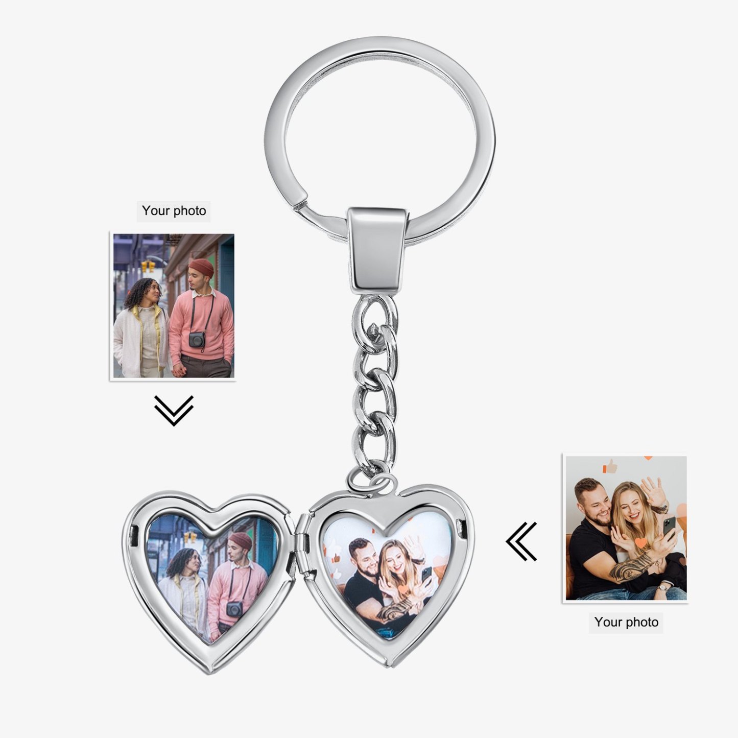 Personalisierbar 2 Fotos Herz Medaillon Schlüsselanhänger Geschenk für Familie