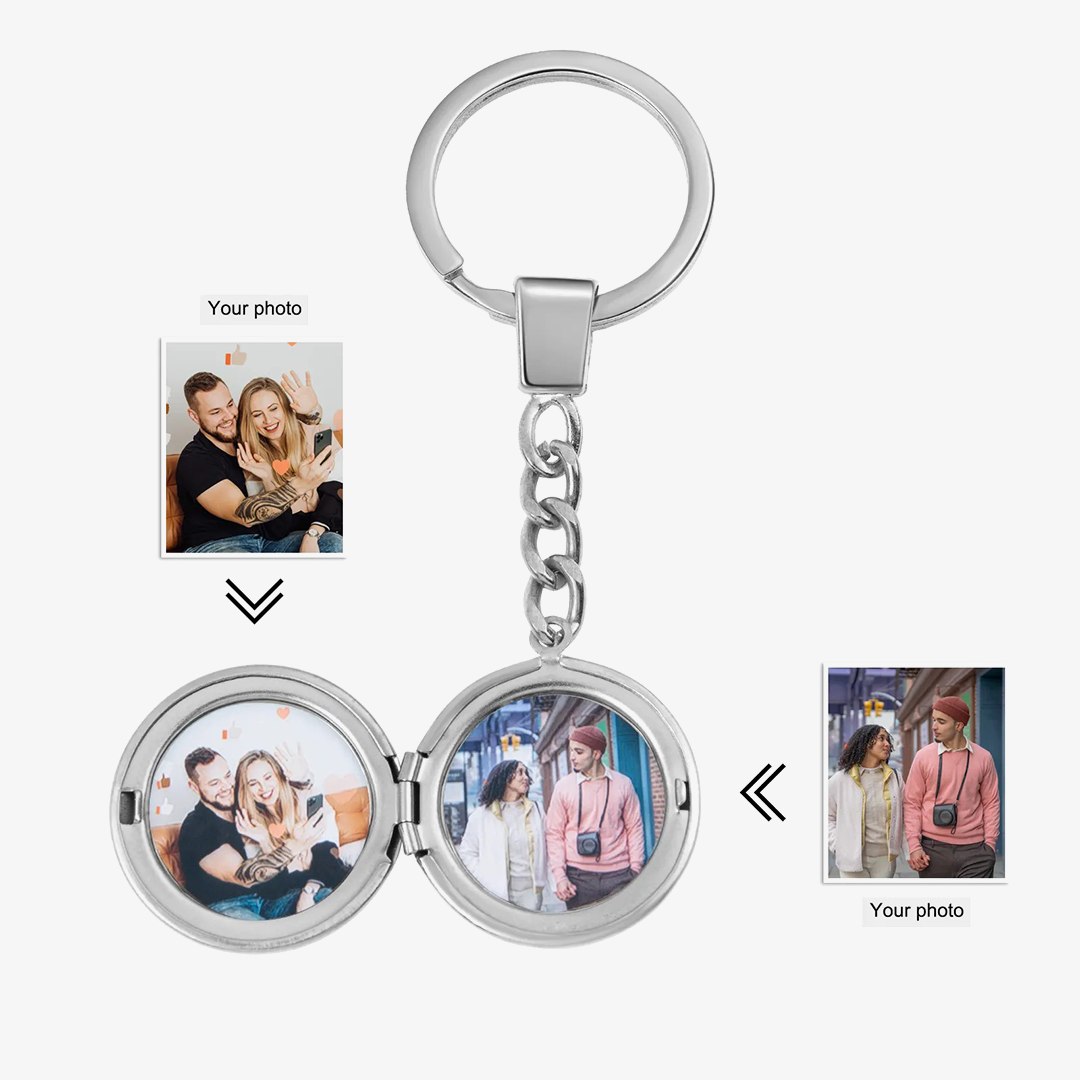 Personalisierbar 2 Fotos Medaillon Schlüsselanhänger Geschenk für Familie