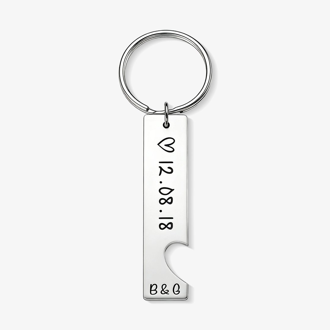 Personalisierbar 2 Buchstaben & Datum- Metall Paar Schlüsselanhänger