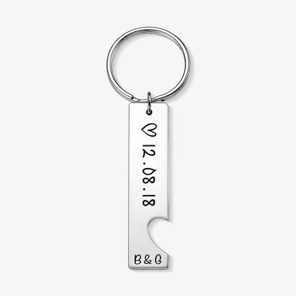 Personalisierbar 2 Buchstaben & Datum- Metall Paar Schlüsselanhänger