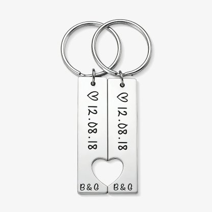 Personalisierbar 2 Buchstaben & Datum- Metall Paar Schlüsselanhänger