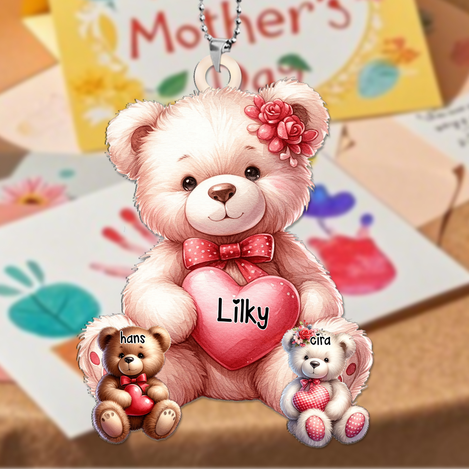 Oma/Mama Bär mit Herz - Personalisierter Schlüsselanhänger aus Acryl - Geschenk für Oma/Mama