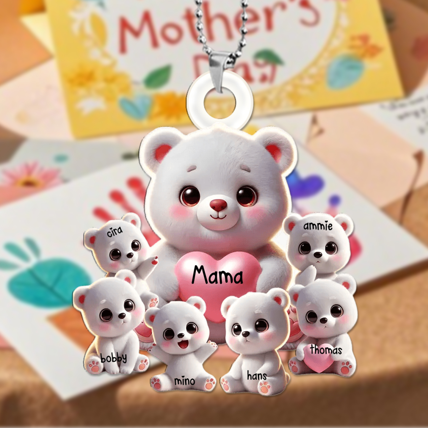 Oma/Mama Bär mit Herz - Personalisierter Schlüsselanhänger aus Acryl - Geschenk für Oma/Mama