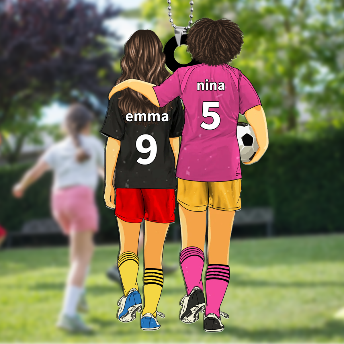 Personalisierter Acryl-Anhänger mit Fußball-Motiv für Mama & Kind