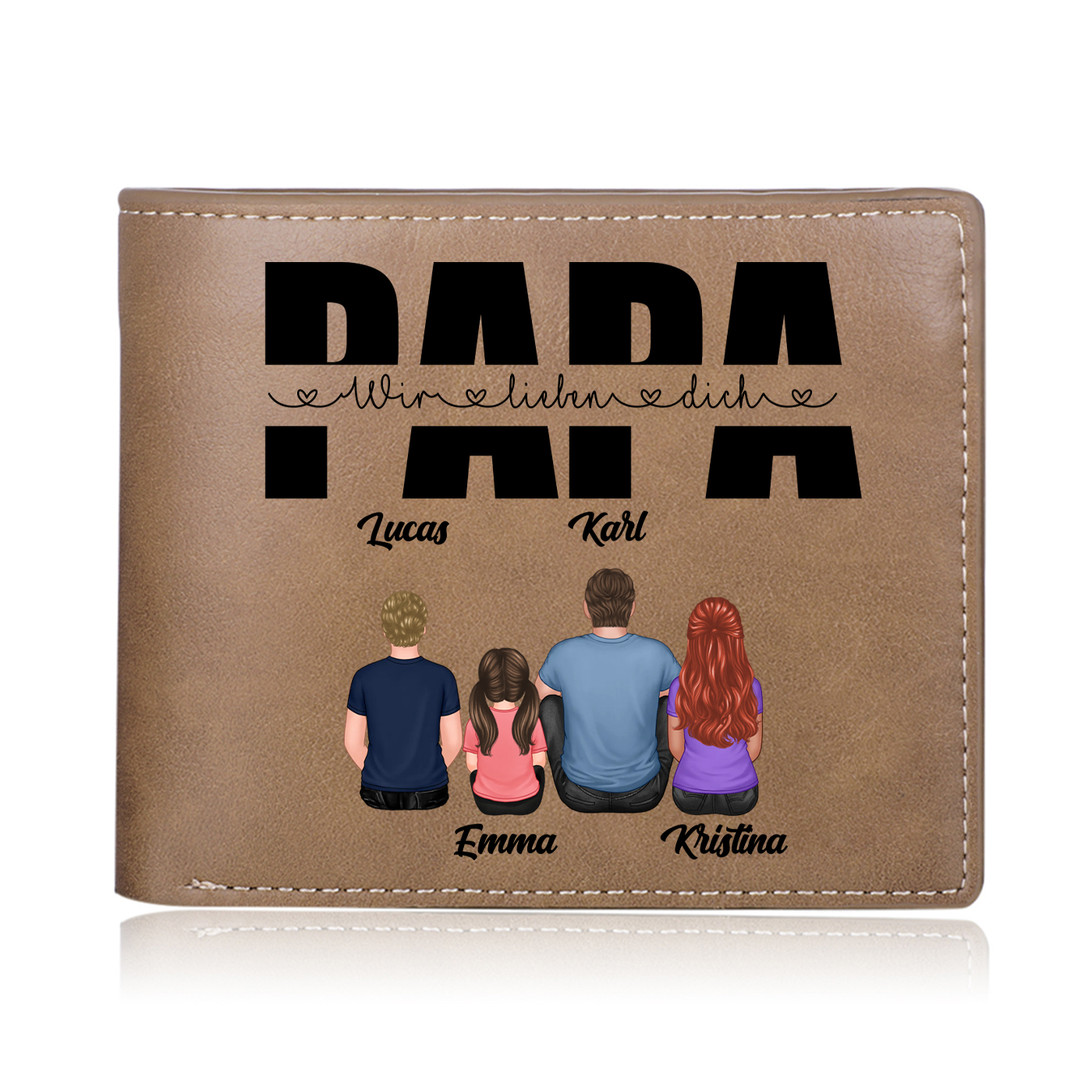 Herren Personalisierte 2 Namen- Leder Geldbörse mit Vater und Kind- Geschenk für Papa zum Vatertag