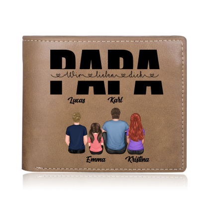 Herren Personalisierte 2 Namen- Leder Geldbörse mit Vater und Kind- Geschenk für Papa zum Vatertag