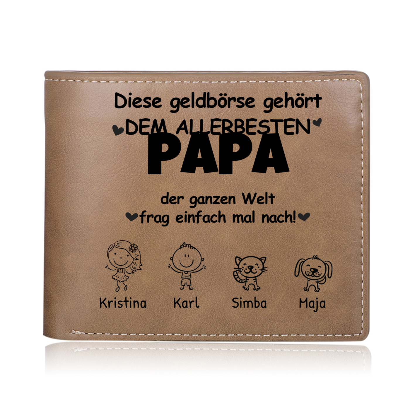 Herren Personalisierte 1-8 Namen- Leder Geldbörse mit Vater und Kind- Geschenk für Papa zum Vatertag