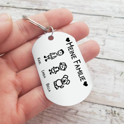 Personalisierbarer 2-7 Namen Schlüsselanhänger mit Muster-Meine Familie