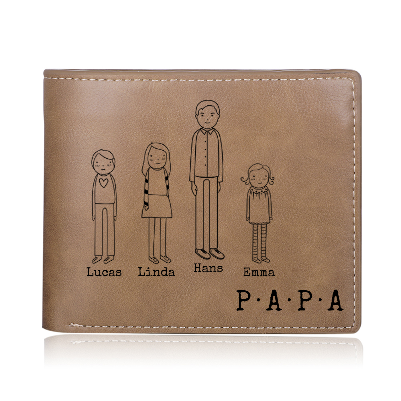 Herren Personalisierte 1-10 Namen- Leder Geldbörse mit Vater und Kind- Geschenk für Papa zum Vatertag