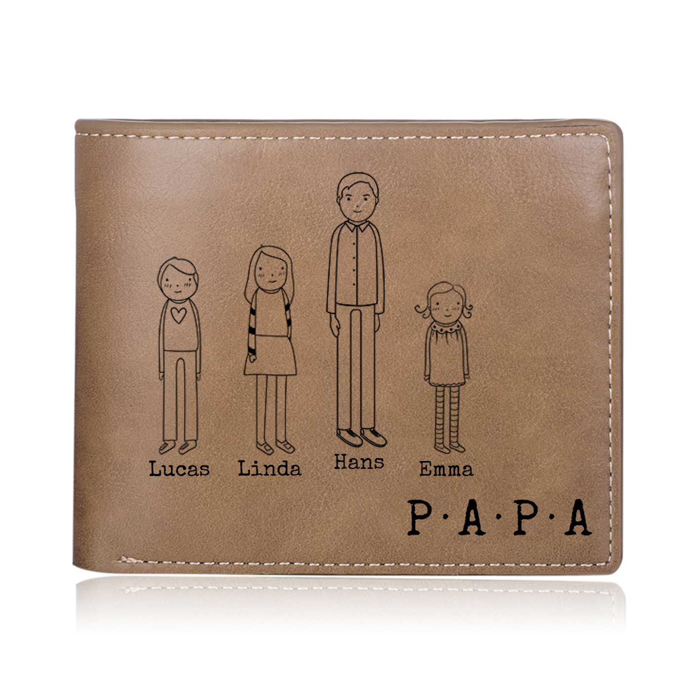 Herren Personalisierte 1-10 Namen- Leder Geldbörse mit Vater und Kind- Geschenk für Papa zum Vatertag