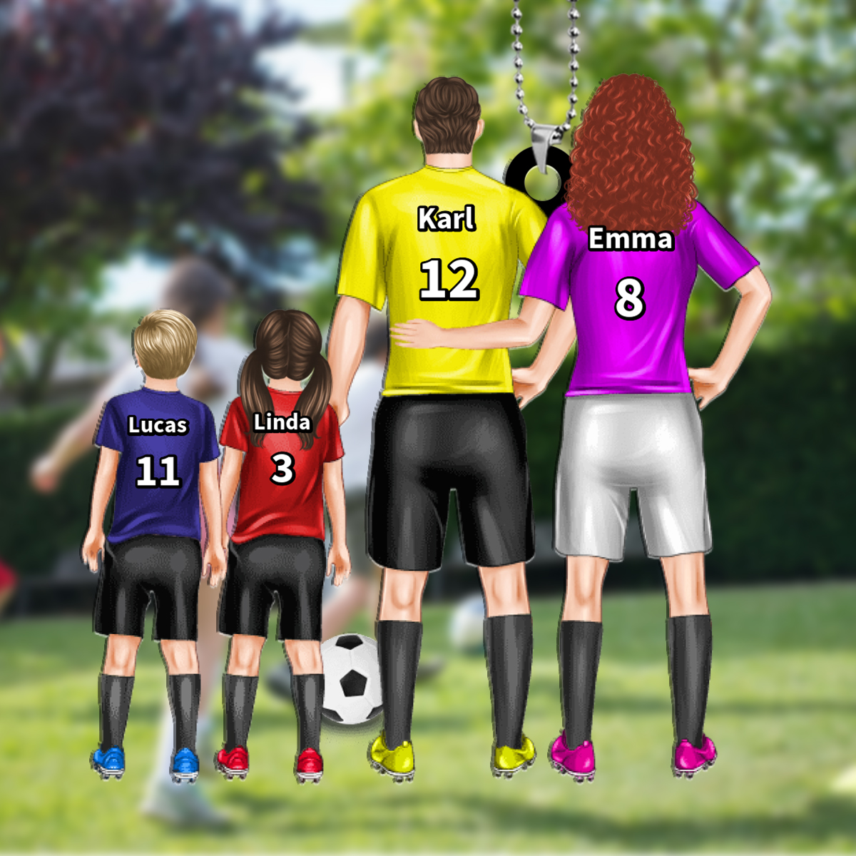 Personalisierbare 3 Namen Fussball Familie-Schlüsselanhänger für Familie