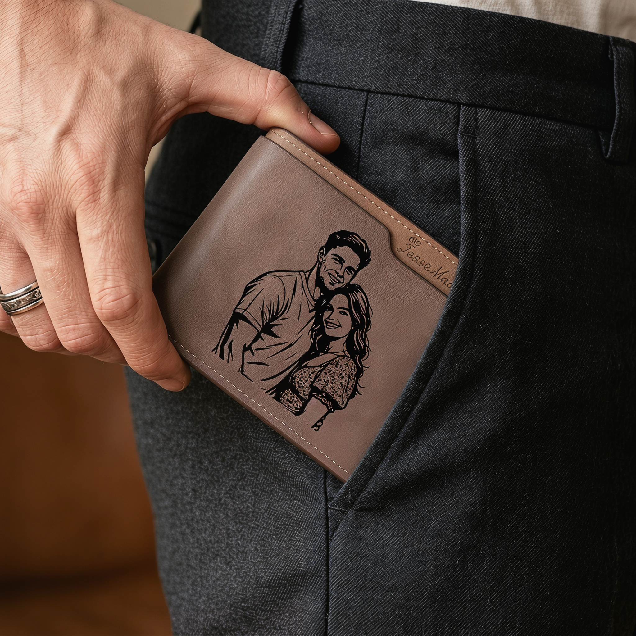 Personalisierte Herren Geldbörse mit Foto, Namen und Initiale aus Leder