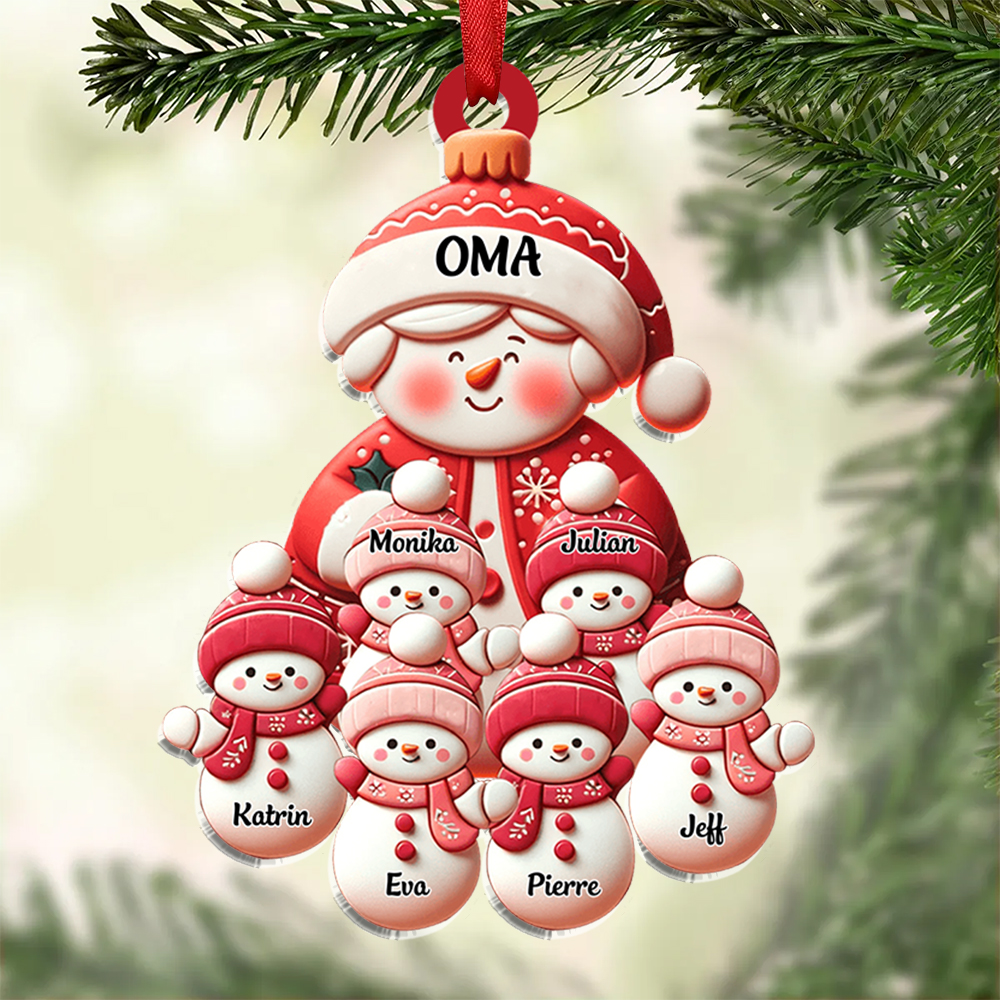 Personalisierte 1-10 Namen Weihnachtsornament Acryl-Anhänger mit Schneemann– Perfektes Geschenk für Oma