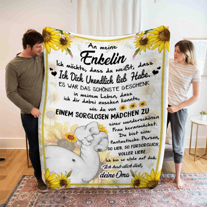 Personalisierte 1-6 Namen Elefant & Sunflower Flanell Decke – Perfektes Geschenk für Enkelin