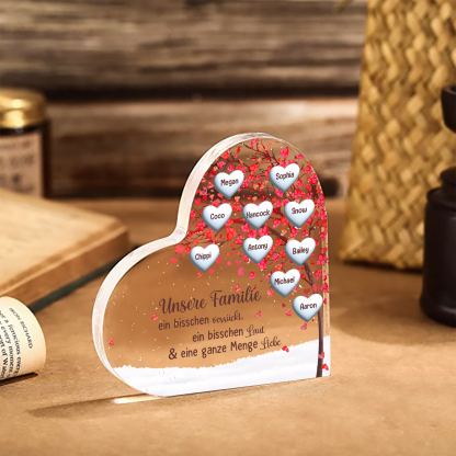 Personalisierte 10 Namen Herz Familienbaum Acryl-Deko– Liebevolle Schreibtischdekoration für Familie