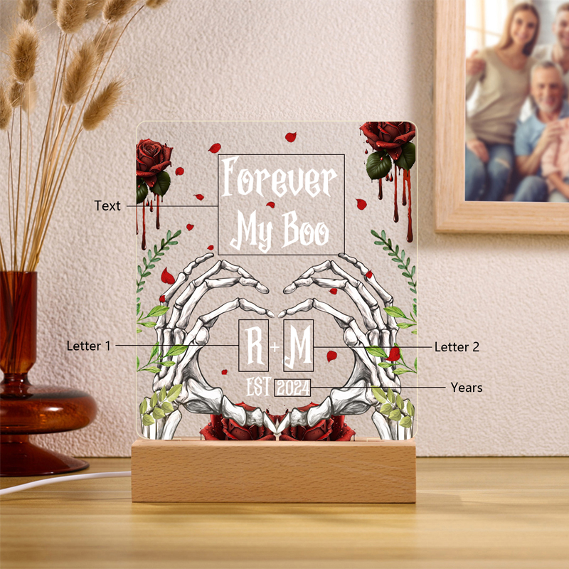 Personalisierter 1 Text & 2 Buchstaben & Jahr Halloween Skelett-Hände & Rosen Acryldeko