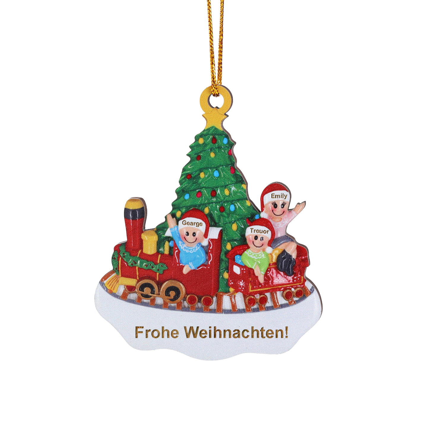 Personalisiertes 3-4 Namen Weihnachtsornament aus Holz Weihnachtszug Anhänger mit 3-4 Familienmitgliedern