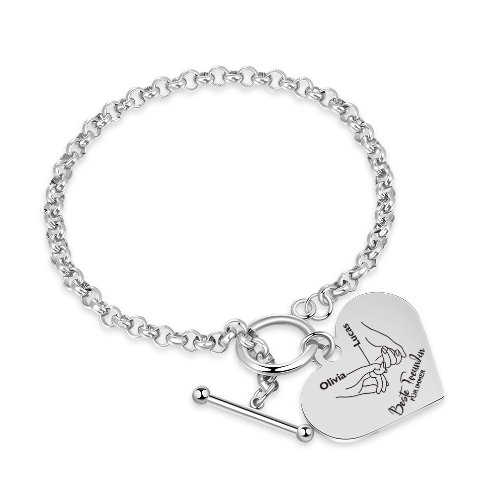 Personalisierte 2 Namen Edelstahl Armband mit Herzanhänger –Beste Freu