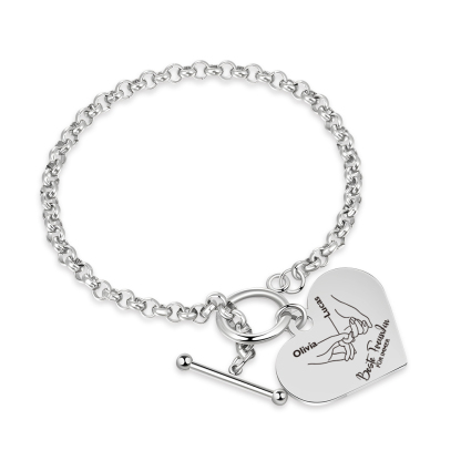 Personalisierte 2 Namen Edelstahl Armband mit Herzanhänger –Beste Freu