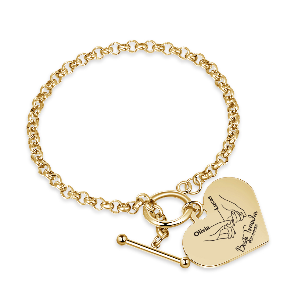 Personalisierte 2 Namen Edelstahl Armband mit Herzanhänger –Beste Freundin für immer– Geschenk für Freundin 