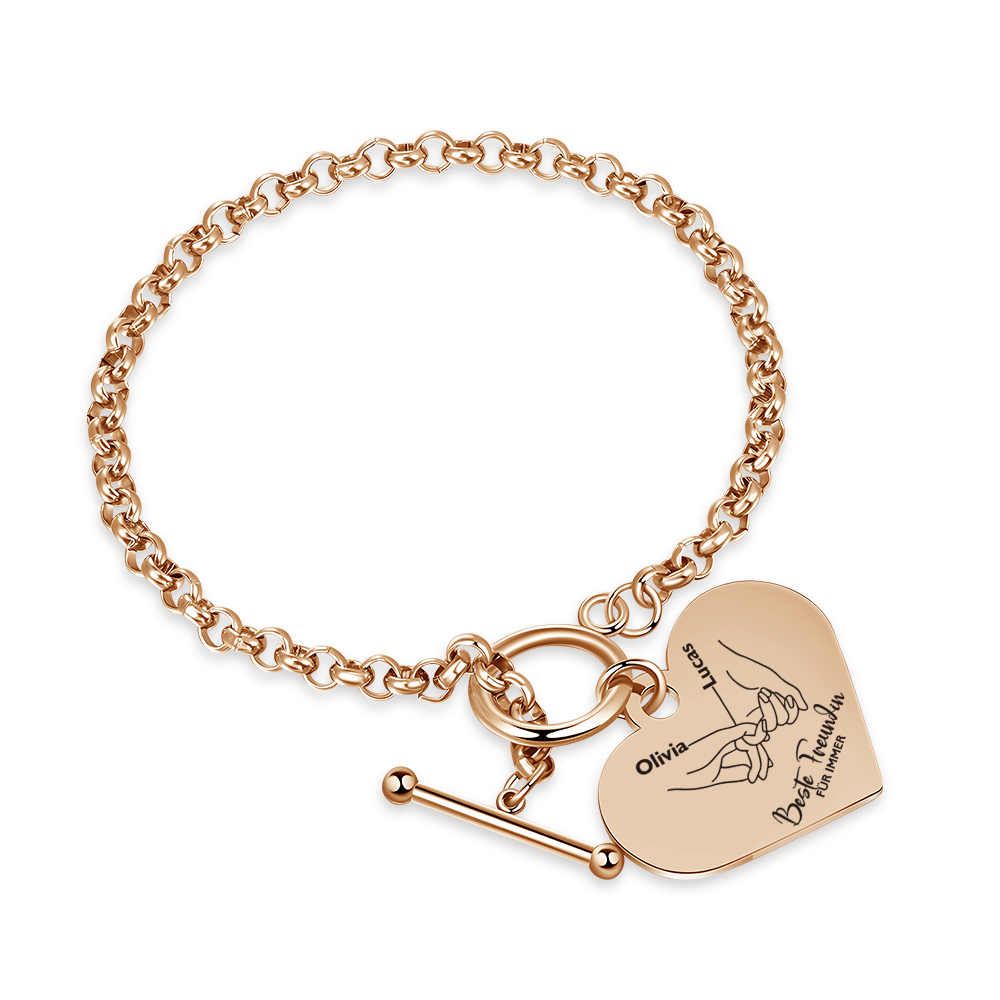 Personalisierte 2 Namen Edelstahl Armband mit Herzanhänger –Beste Freundin für immer– Geschenk für Freundin