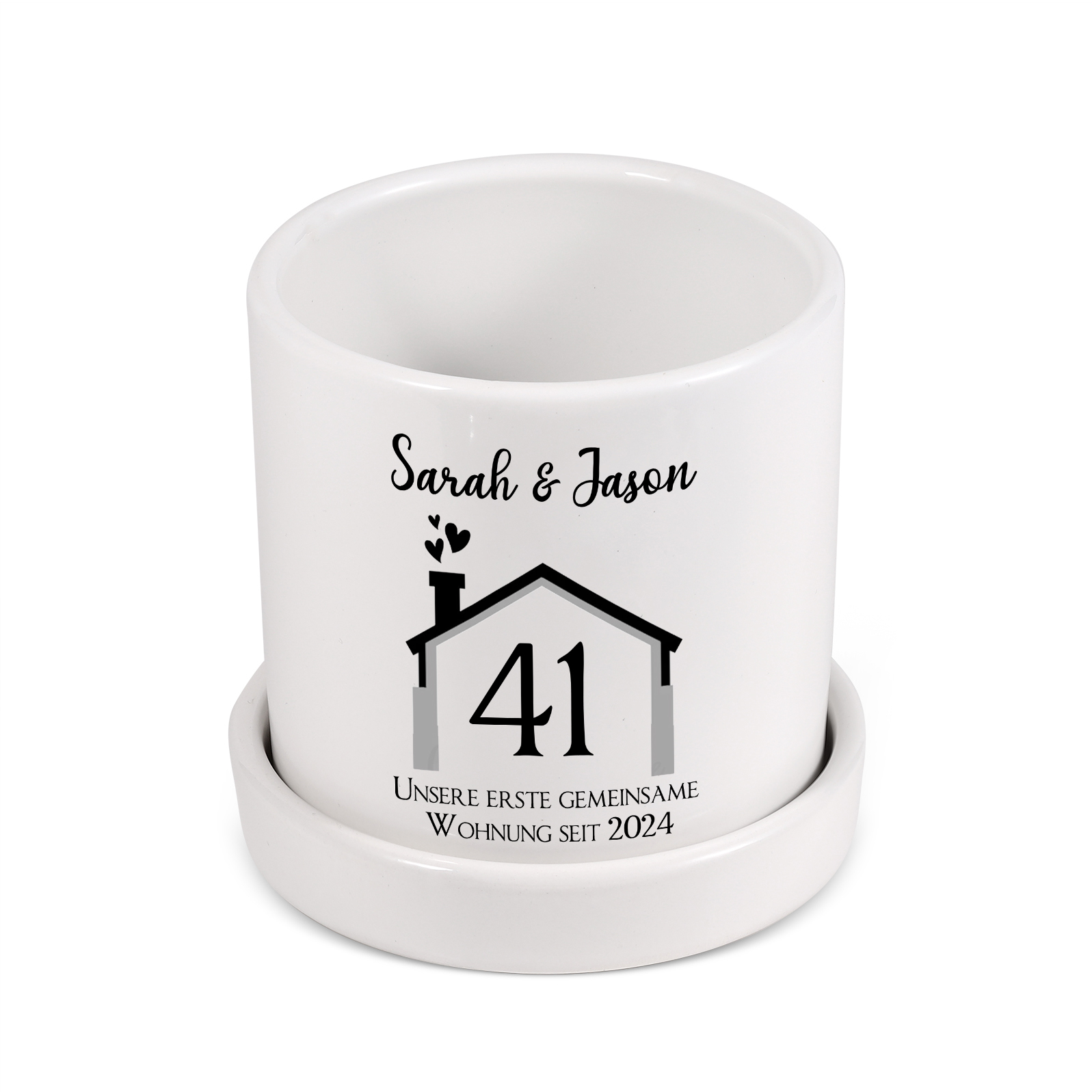 Personalisierbare Nummer & 2 Texte Liebespaar Blumentopf Einweihungsgeschenk Geschenk für ein neues Zuhause