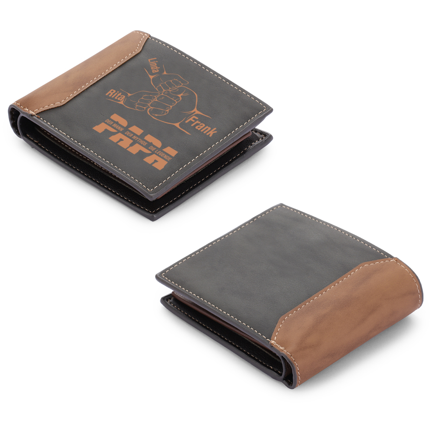 Herren Personalisierte 2-9 Namen & Text Papa Faust Leder Geldbörse-Geschenk für Papa Vater