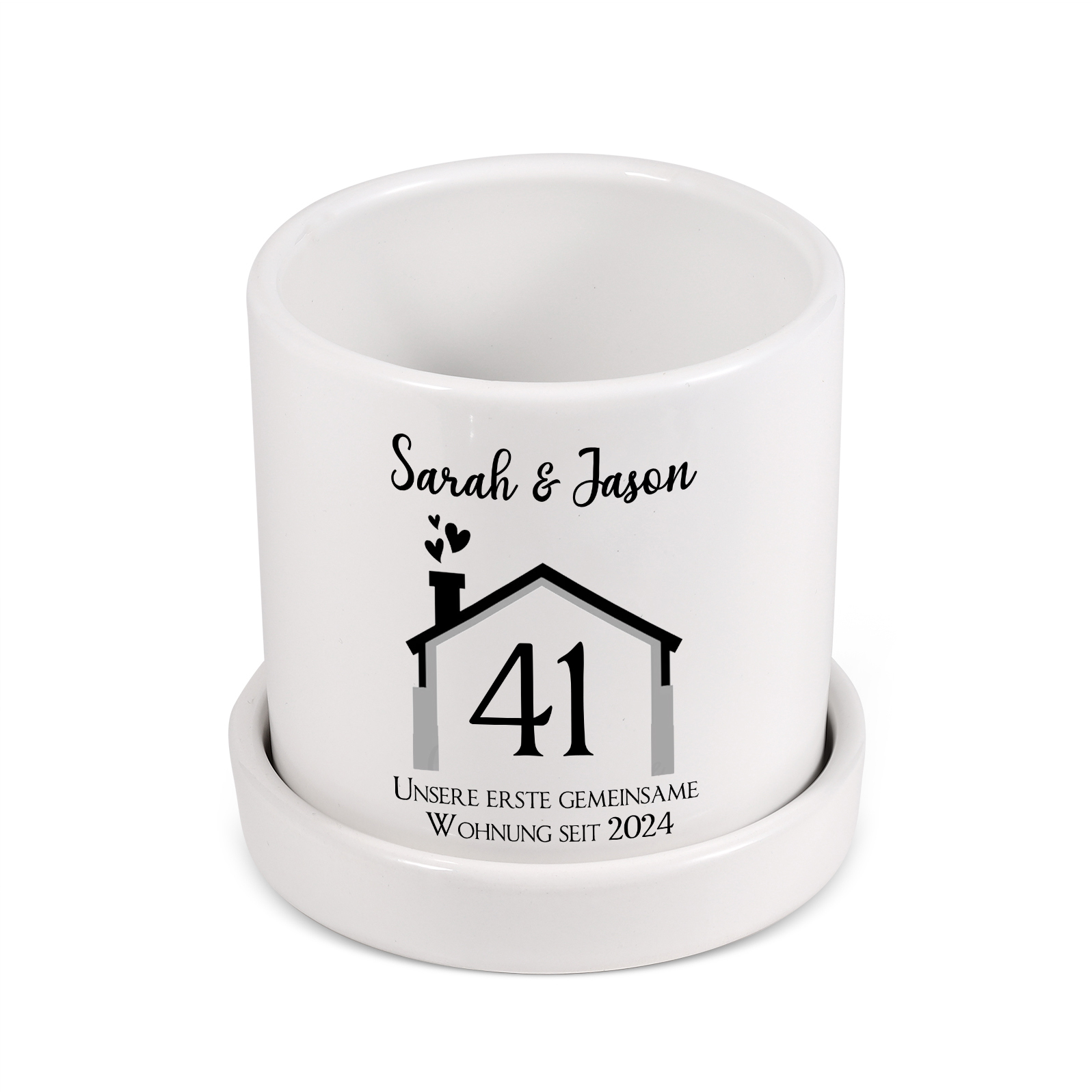 Personalisierbare Nummer & 2 Texte Liebespaar Blumentopf Einweihungsgeschenk Geschenk für ein neues Zuhause