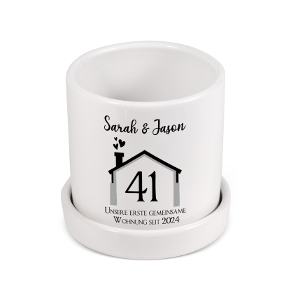 Personalisierbare Nummer & 2 Texte Liebespaar Blumentopf Einweihungsgeschenk Geschenk für ein neues Zuhause