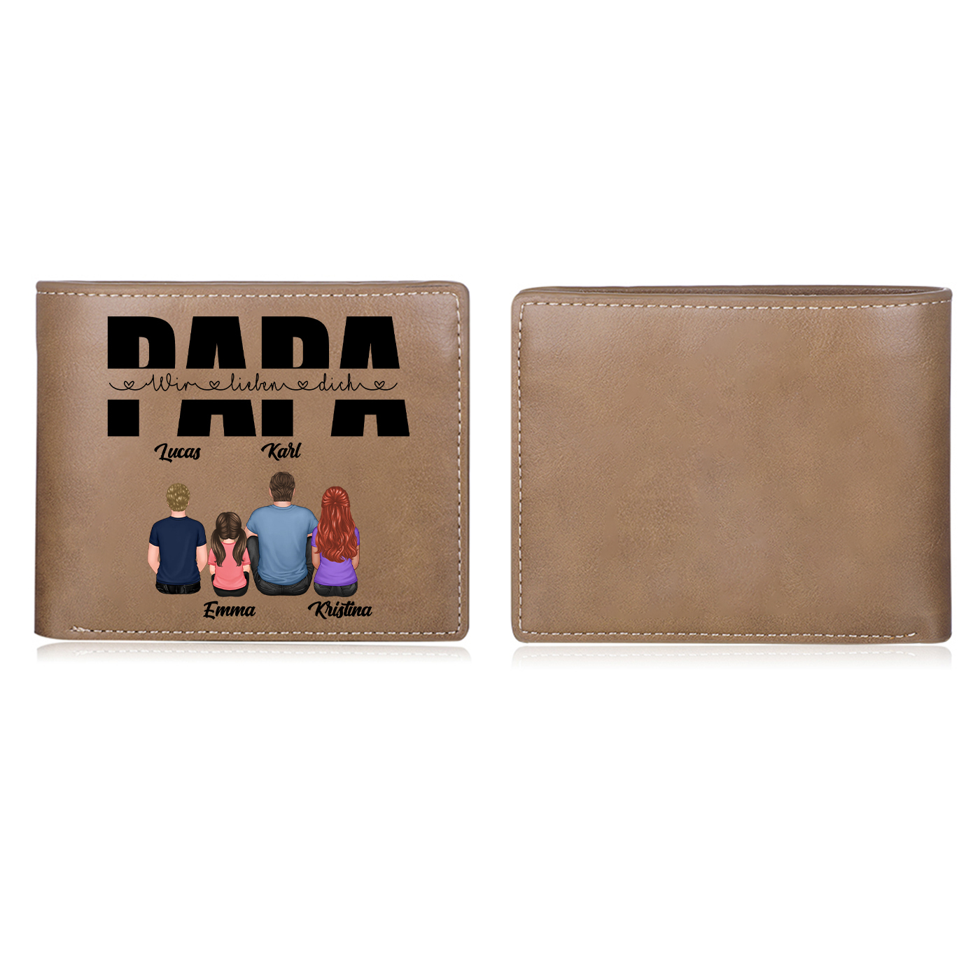 Herren Personalisierte 2 Namen- Leder Geldbörse mit Vater und Kind- Geschenk für Papa zum Vatertag