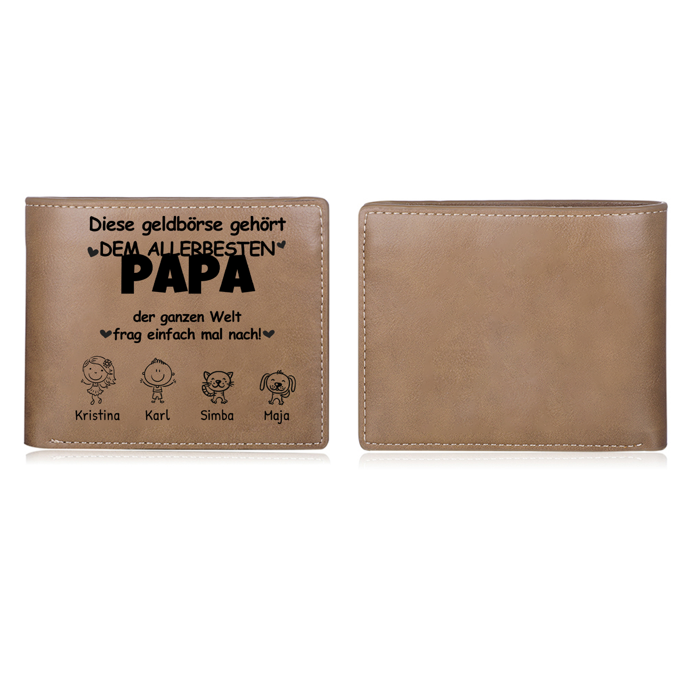 Herren Personalisierte 1-8 Namen- Leder Geldbörse mit Vater und Kind- Geschenk für Papa zum Vatertag