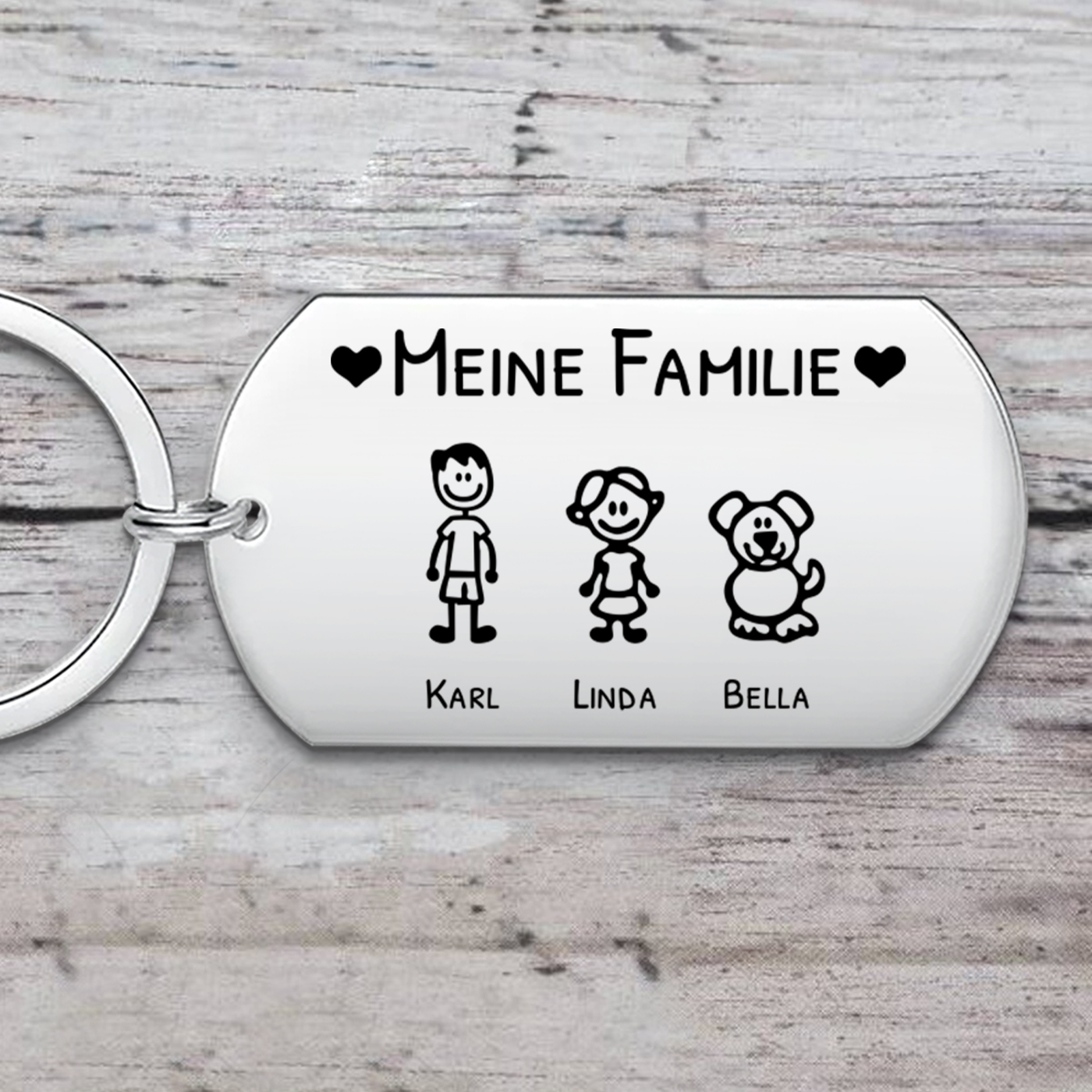 Personalisierbarer 2-7 Namen Schlüsselanhänger mit Muster-Meine Familie