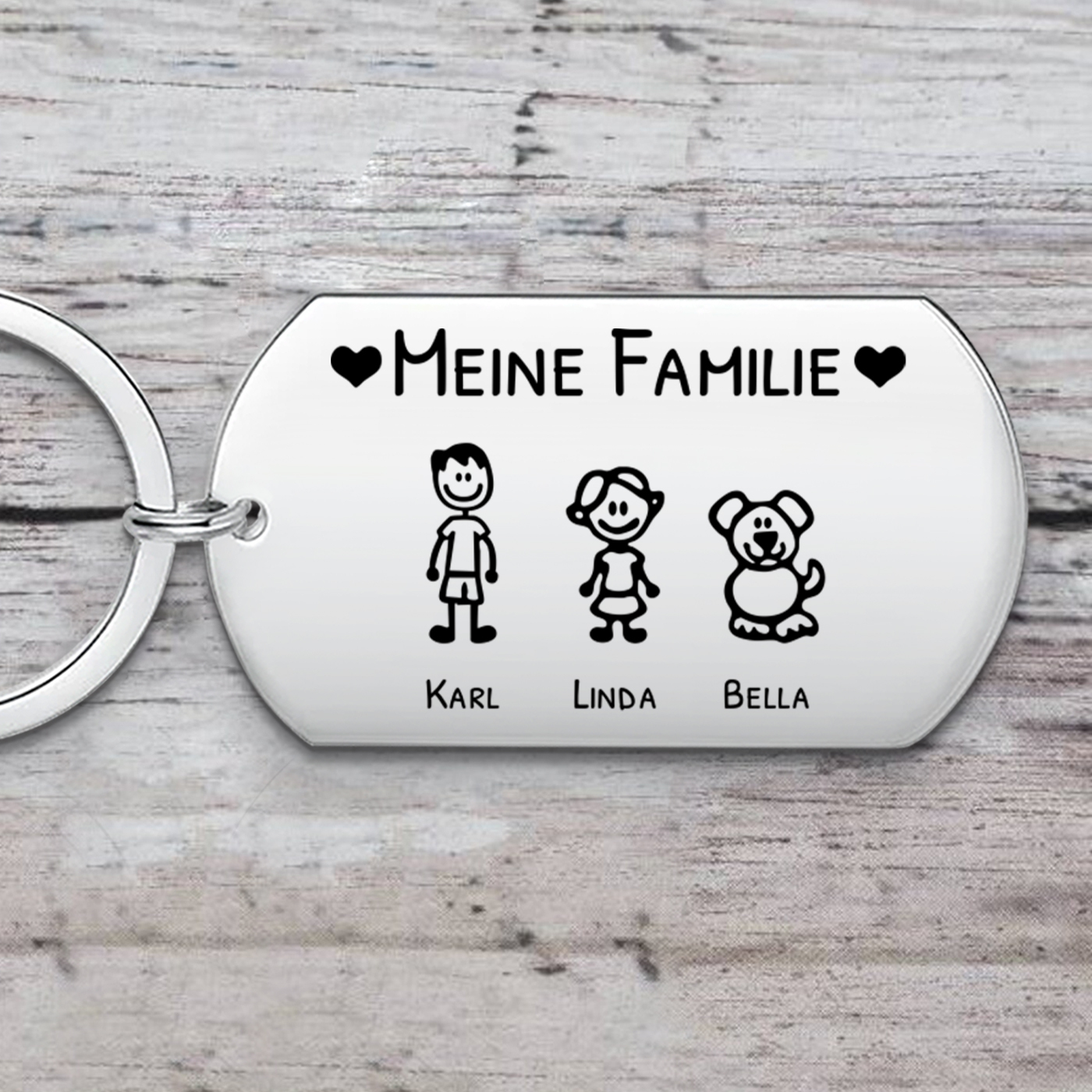 Personalisierbarer 2-7 Namen Schlüsselanhänger mit Muster-Meine Familie